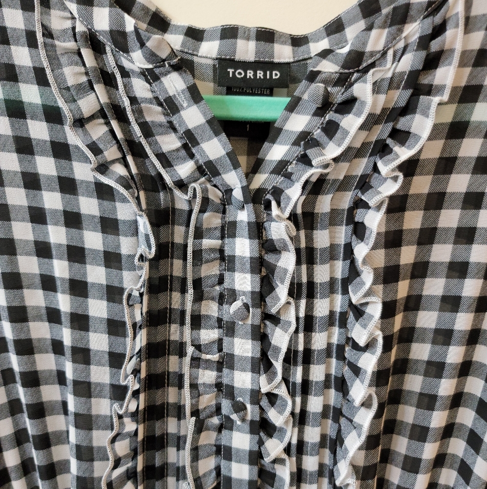 Torrid Plaid Ruffled Chiffon Blouse - Picture 3 of 4